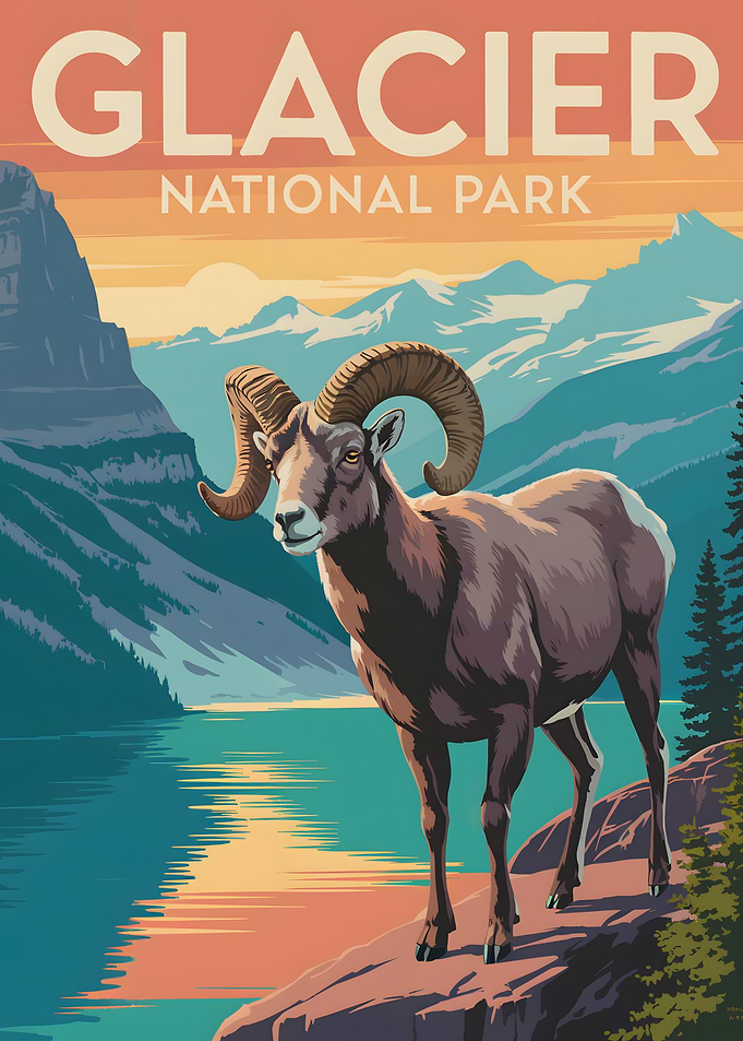 Glacier National Park Ram Illustration