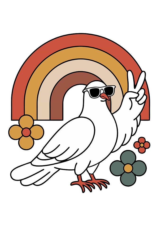 Peace Dove with Rainbow and Flowers