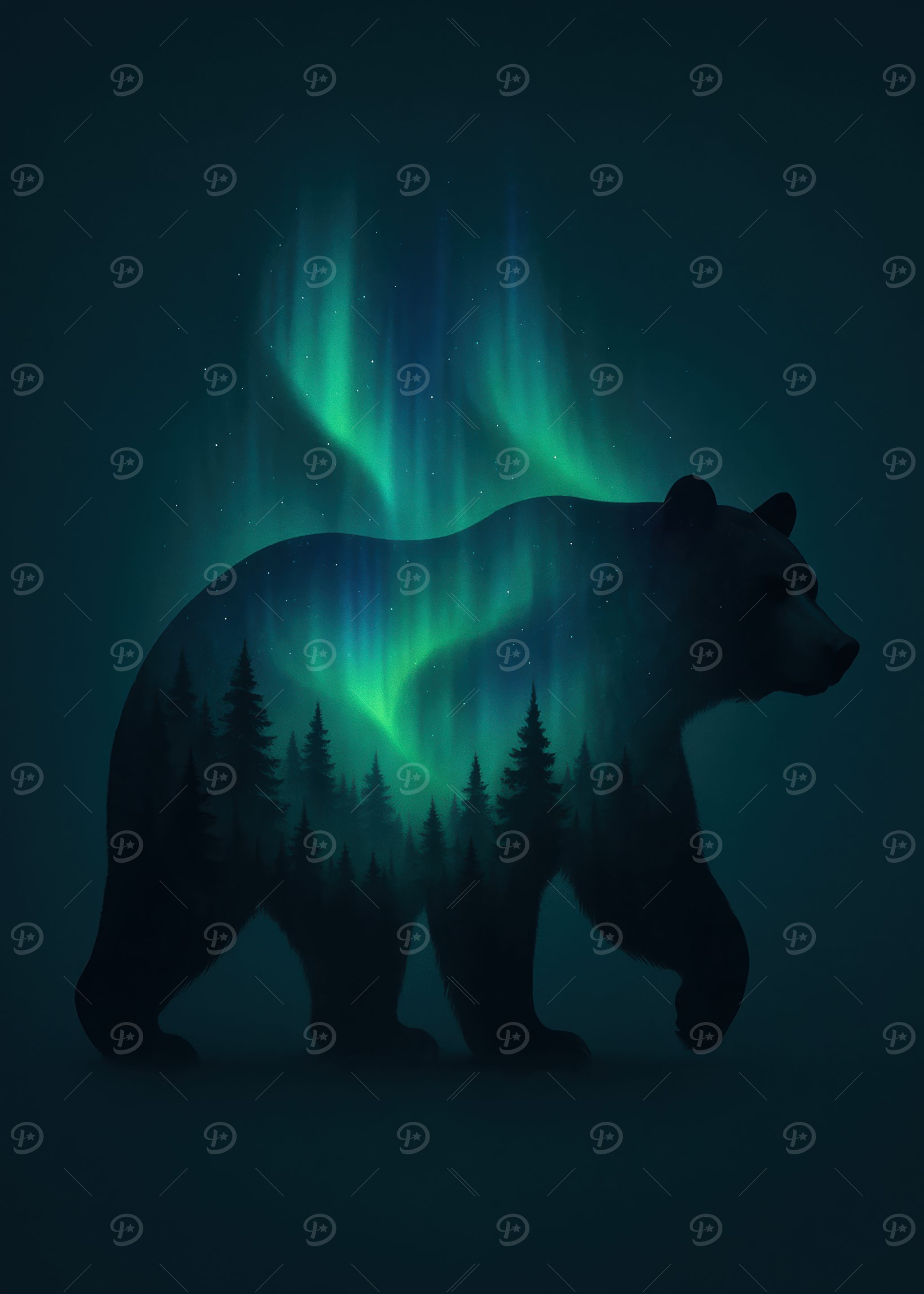 Bear Silhouette with Aurora Borealis
