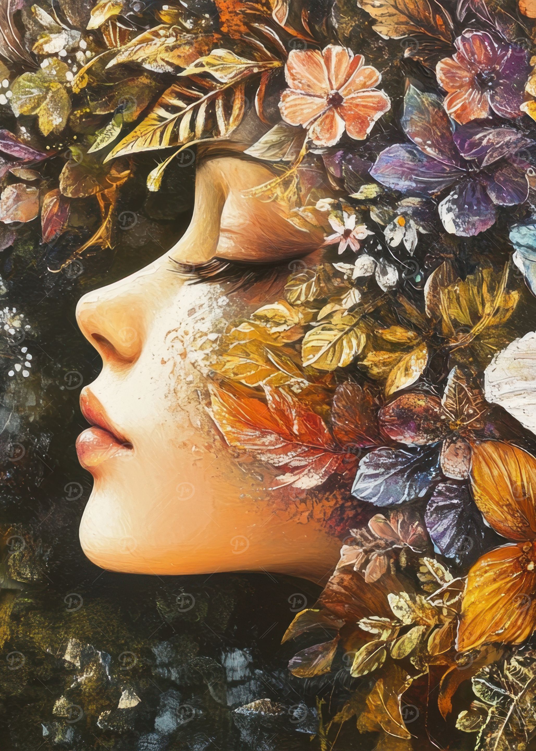 Floral Woman Profile Painting