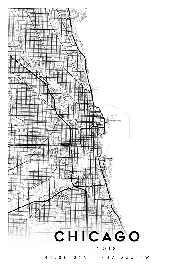 Chicago Illinois Black and White Map