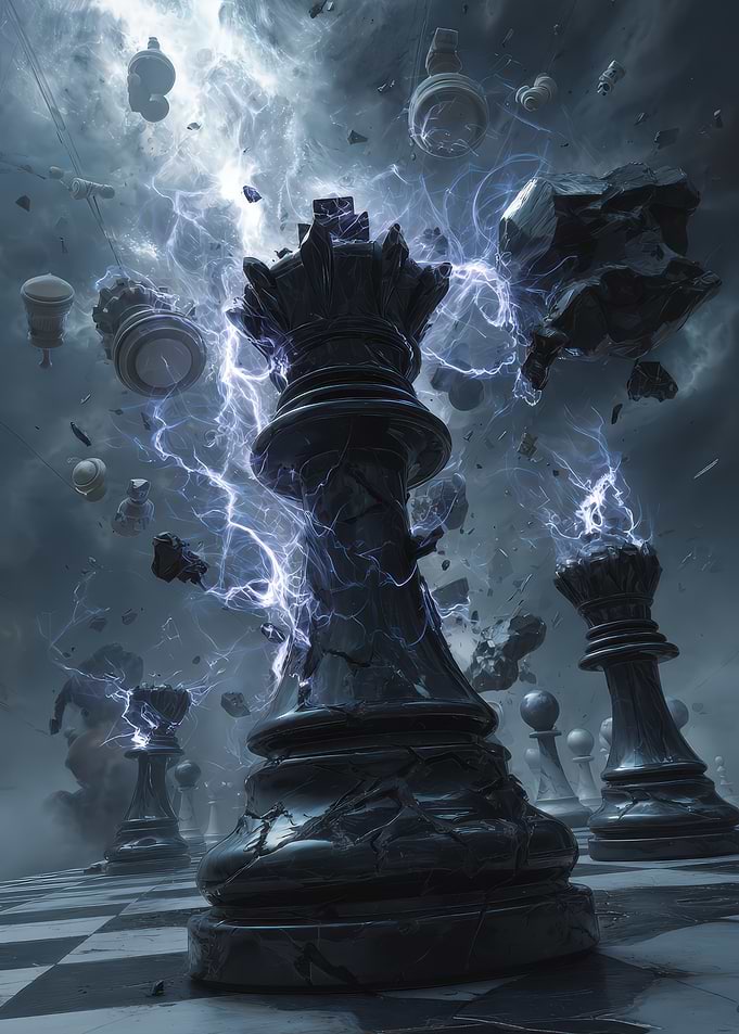 Chess Pieces with Lightning Storm