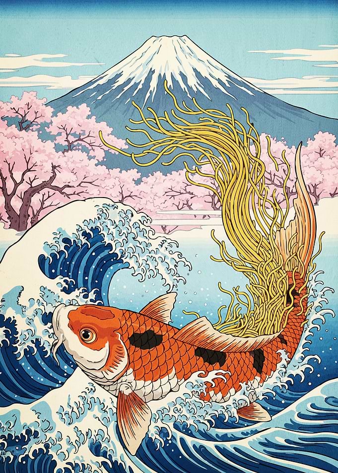 Koi Fish Noodles Ukiyo-e Style