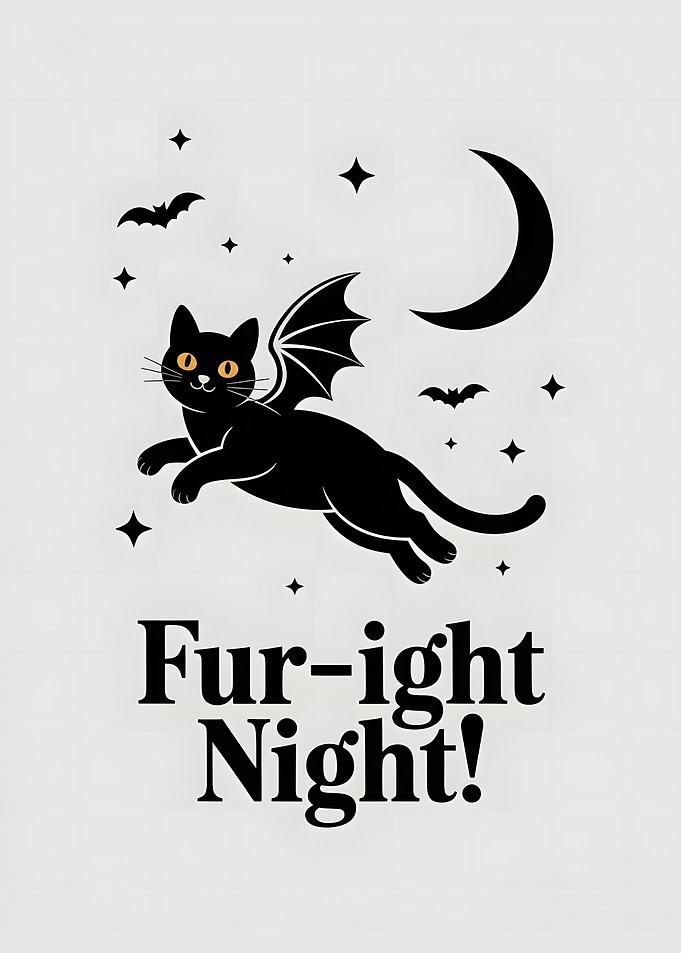 Fur-ight Night Halloween Cat Illustration