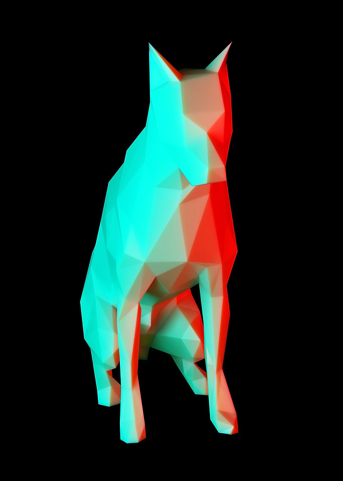 Low Poly Dog Anaglyph Abstract Bichromate