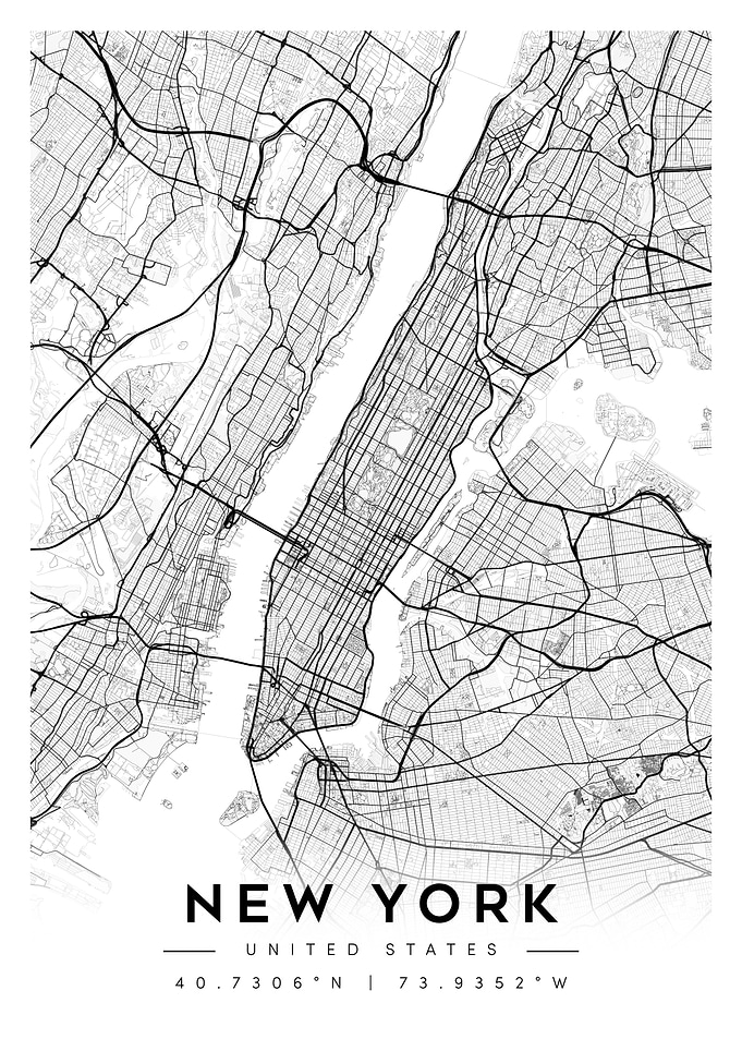 New York City Map - Black and White