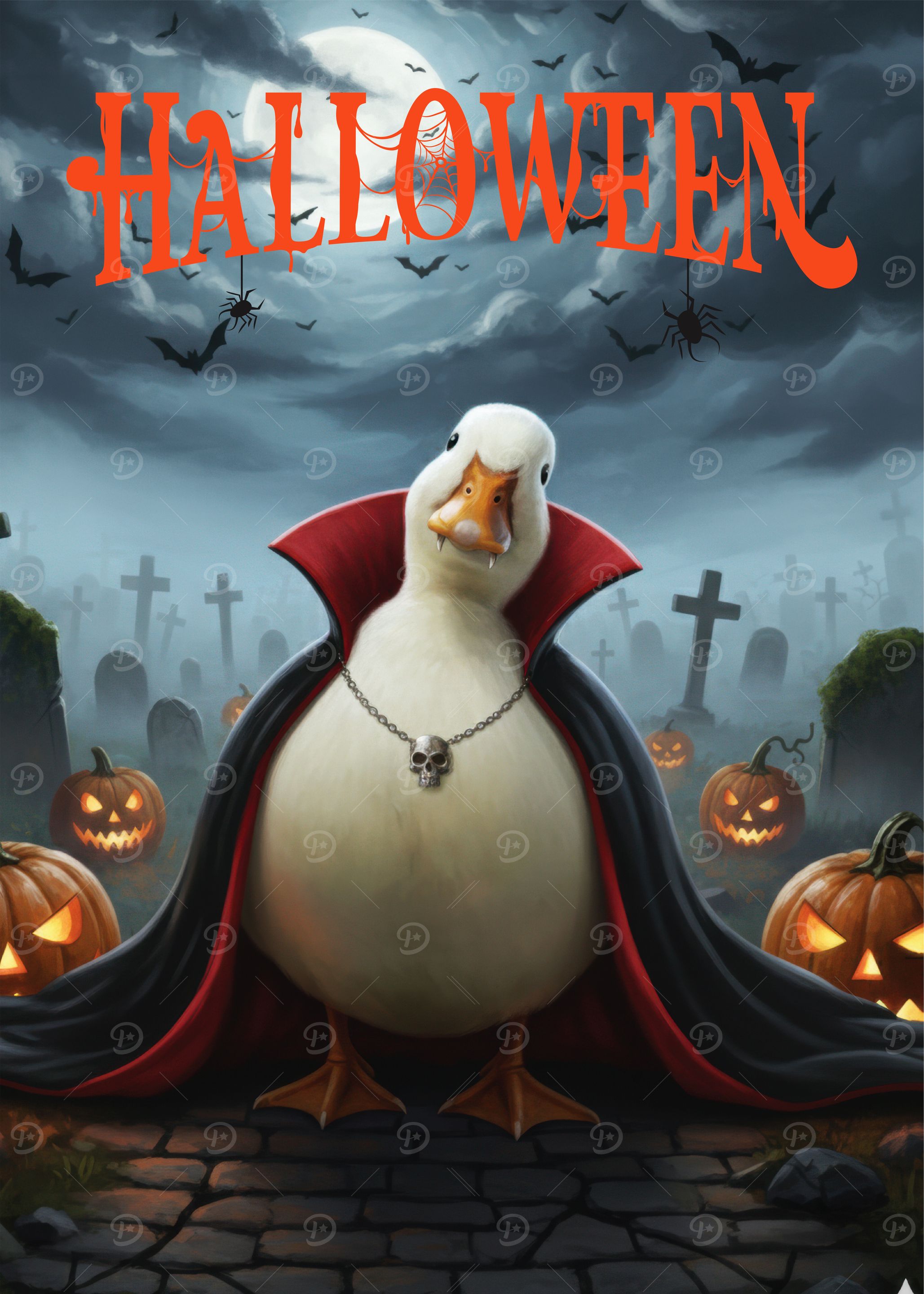 Halloween Duck Vampire in Graveyard