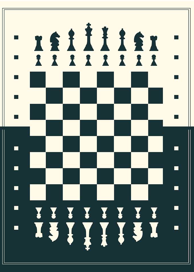 Chessboard with Pieces Minimalist Art