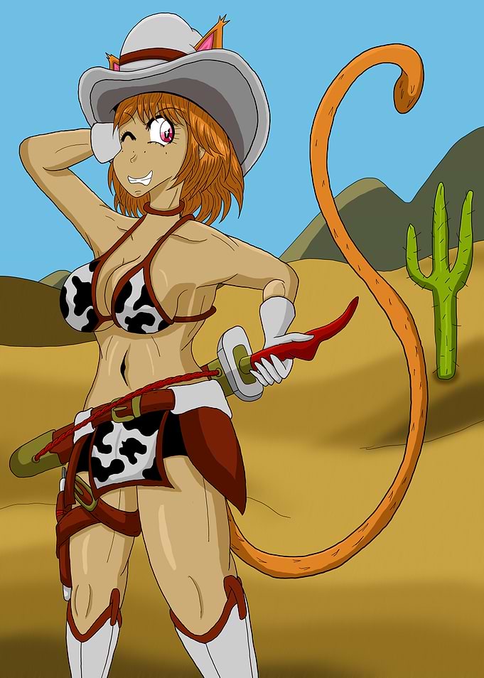 Anime Catgirl Cowboy in Desert