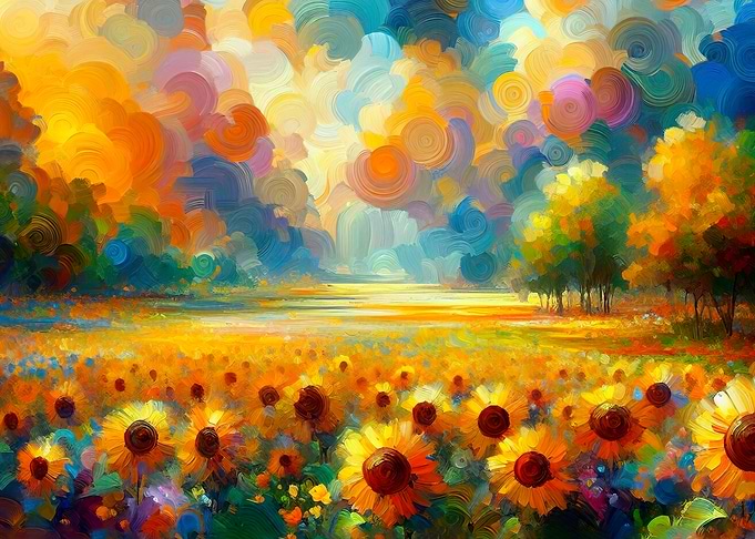 Sunflower Field Impressionistic Painting