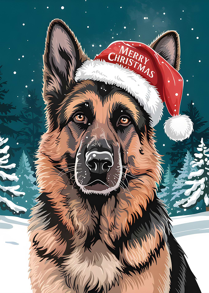 Christmas German Shepherd Dog Portrait
