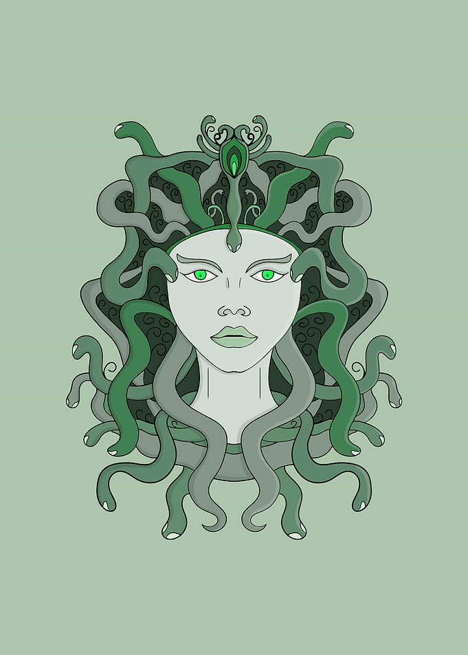 Medusa Portrait with Snakes and Crown