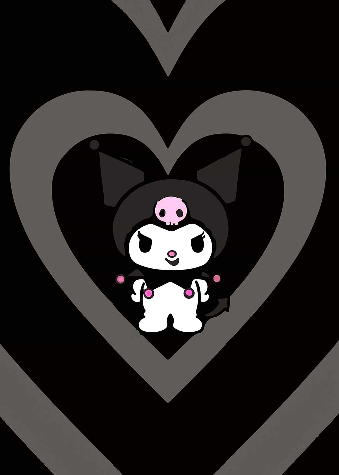 Kuromi character with heart background