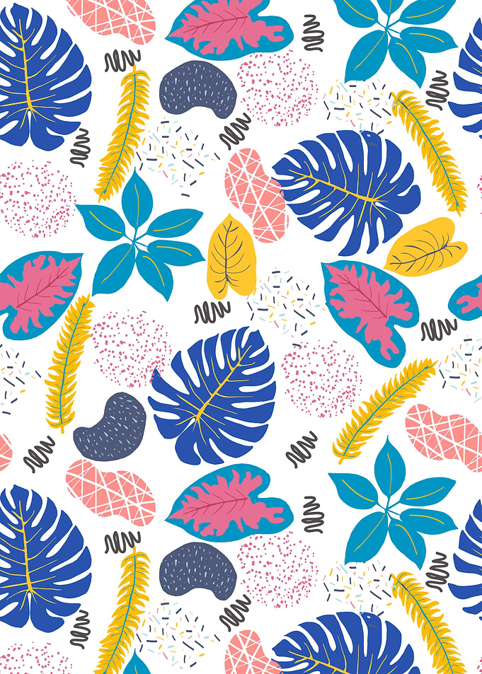 Colorful Tropical Leaves Pattern on White