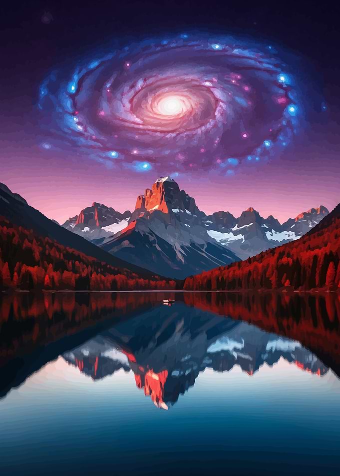 Mountain Lake Galaxy Reflection