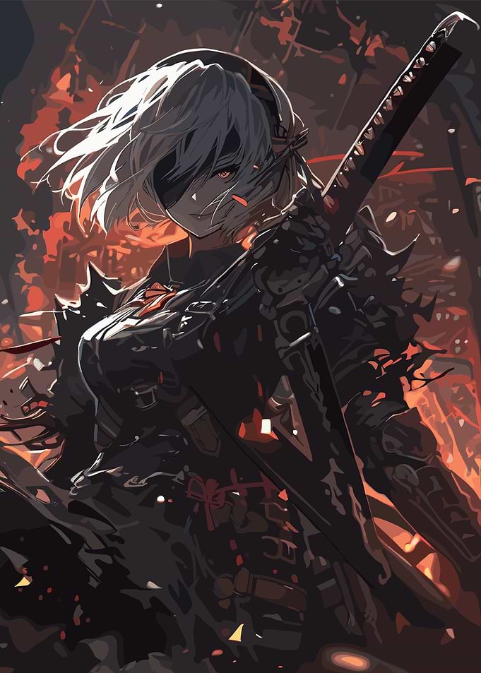 Anime Girl with Katana in Dark Setting