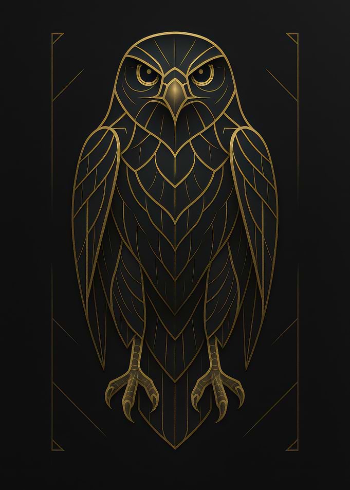Elegant Golden Owl Illustration on Black