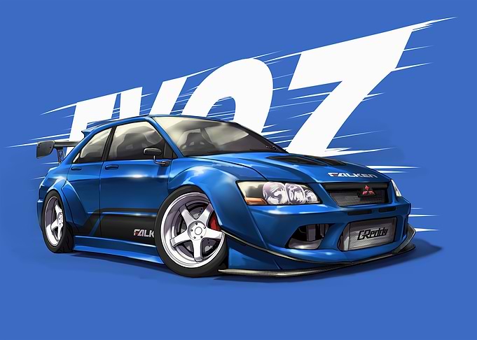 Blue Mitsubishi EVO 7 Car Illustration