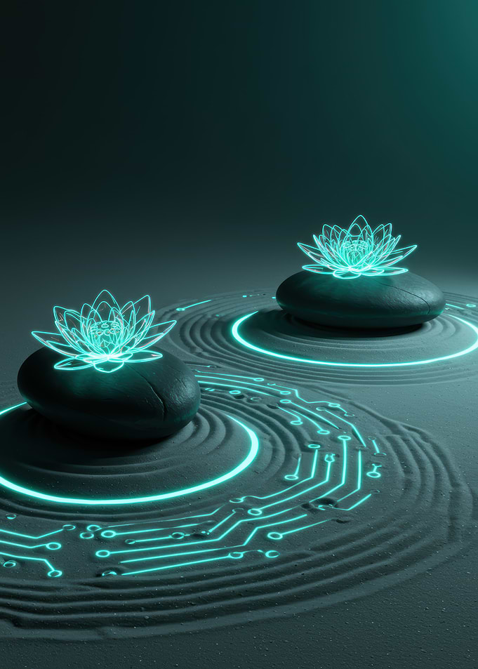 Zen Garden with Glowing Lotus Flowers