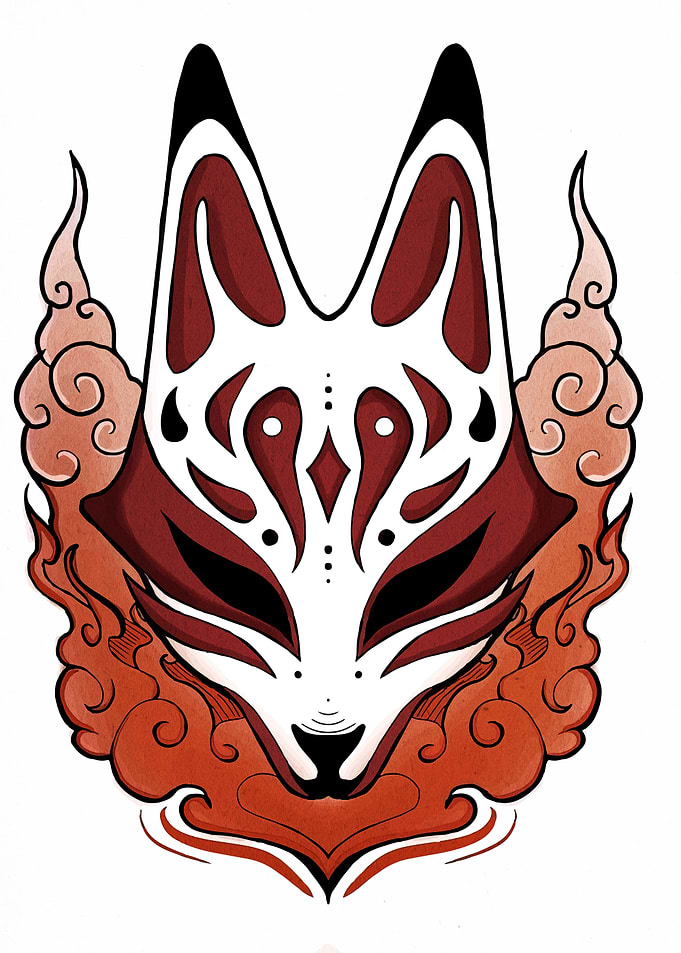 Fox Mask with Clouds Illustration
