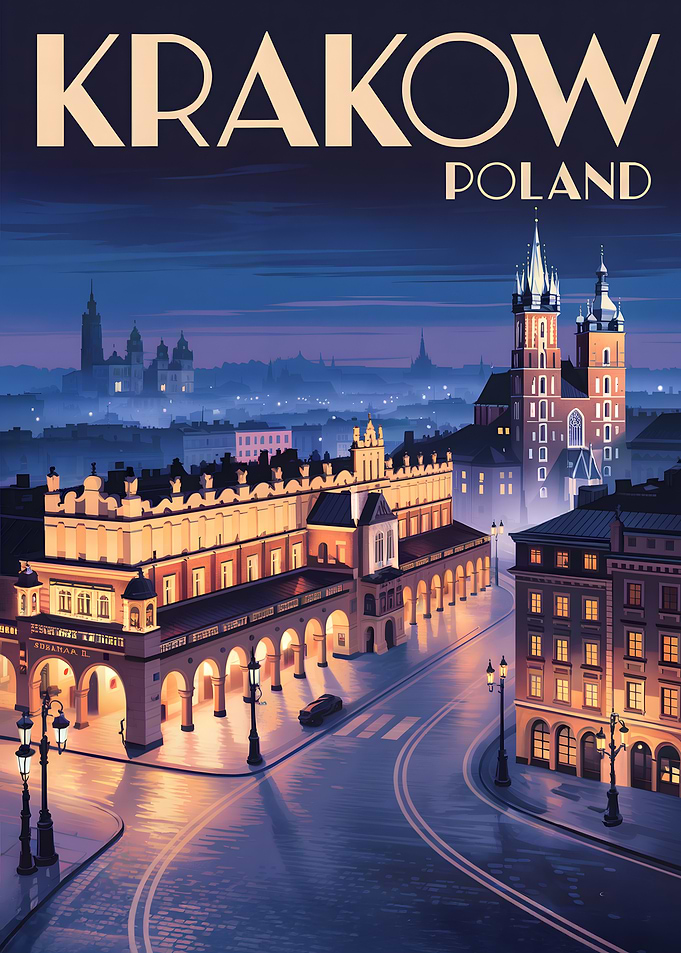 Krakow Poland Travel Poster