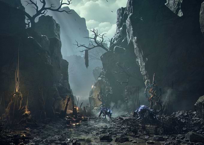 Dark Fantasy Landscape with Creatures
