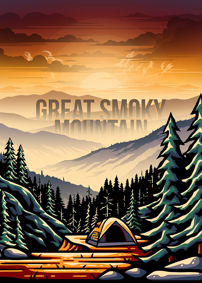 Great Smoky Mountain Camping Illustration