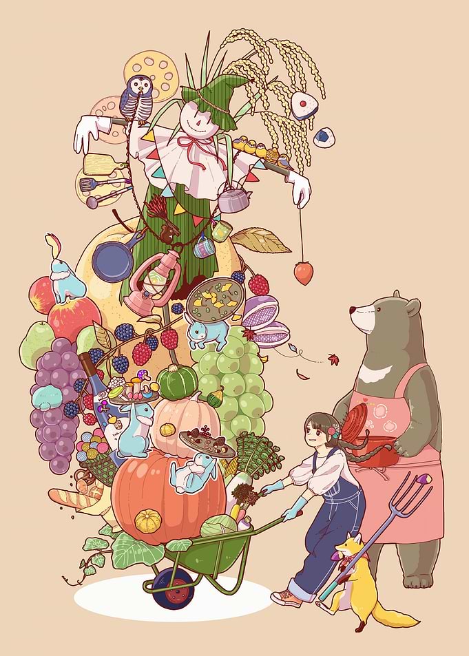 Autumn Harvest with Scarecrow and Friends