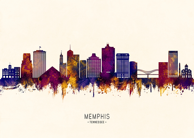 Memphis Tennessee Skyline Watercolor Silhouette