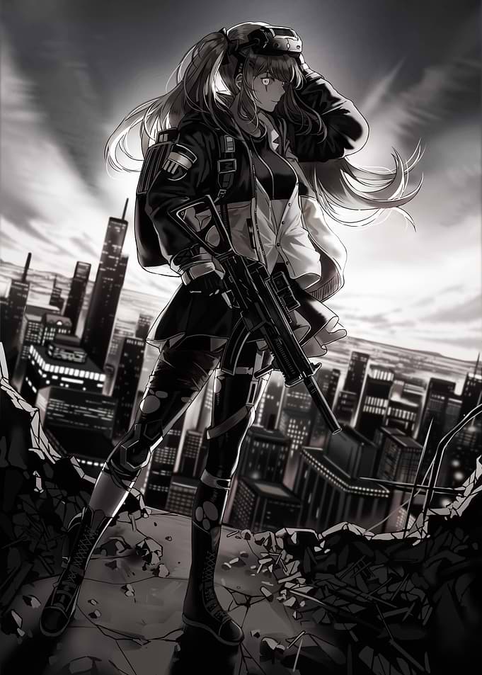 Girl with Gun in Cityscape