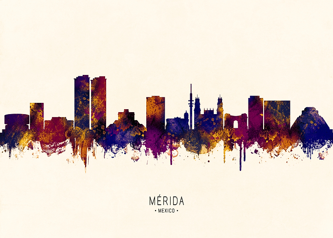 Merida Mexico Skyline Watercolor