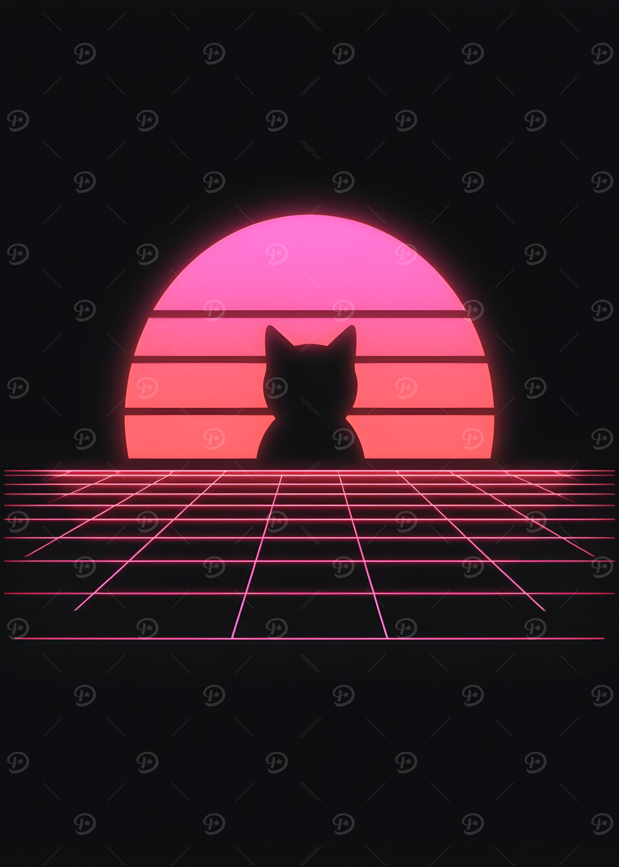 Retro Sunset Cat – Neon Horizon Glow