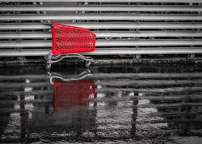 Red Shopping Cart Reflection