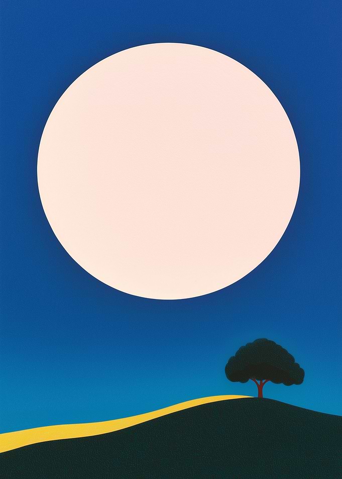 Minimalist Moonlit Landscape with Tree