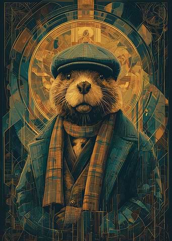 Dapper Otter Portrait with Geometric Background
