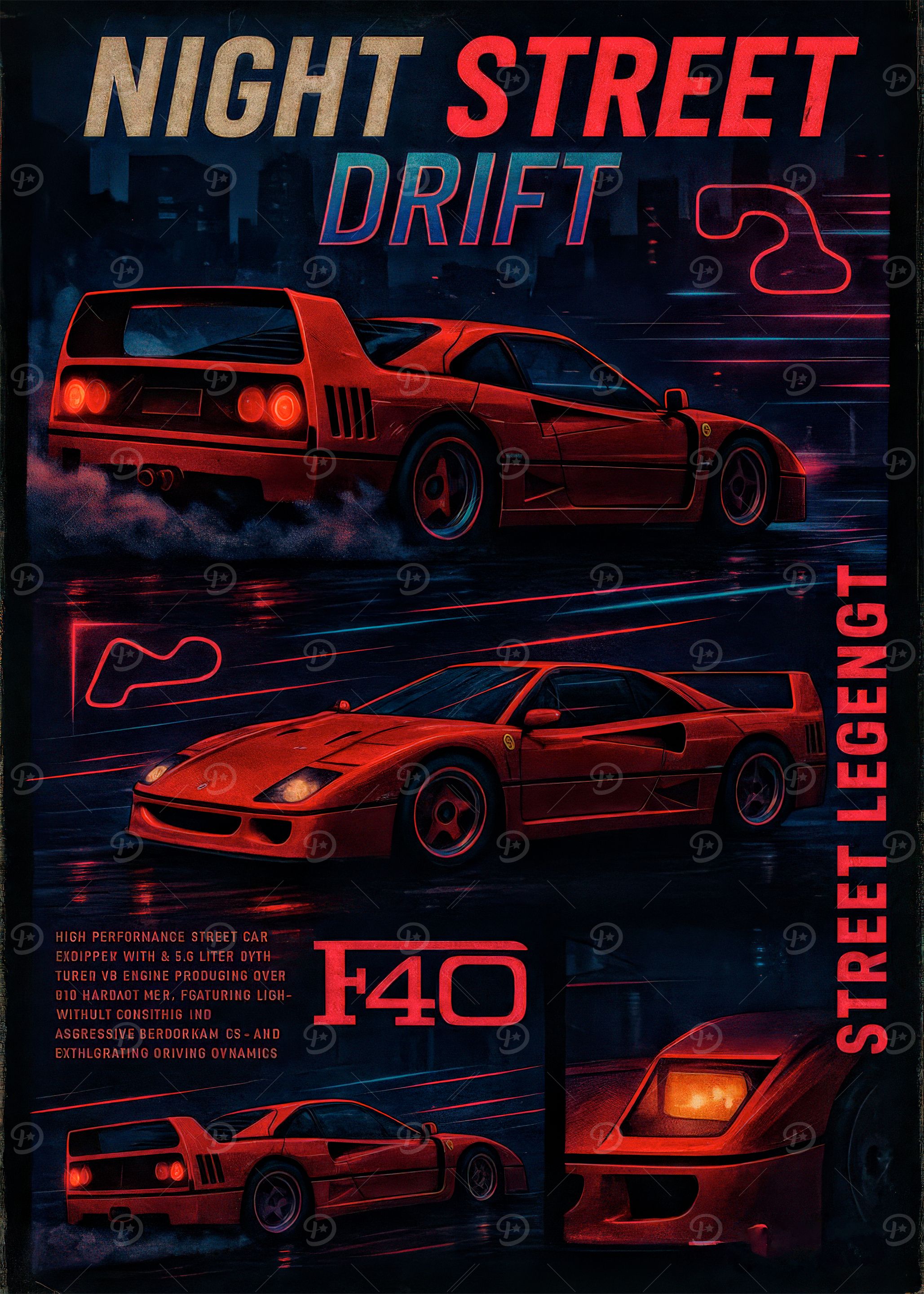 Night Street Drift F40 Poster