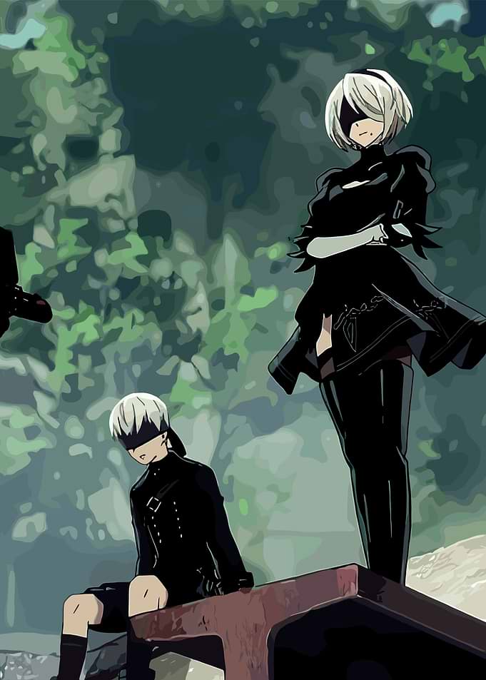 Nier Automata 2B and 9S Illustration