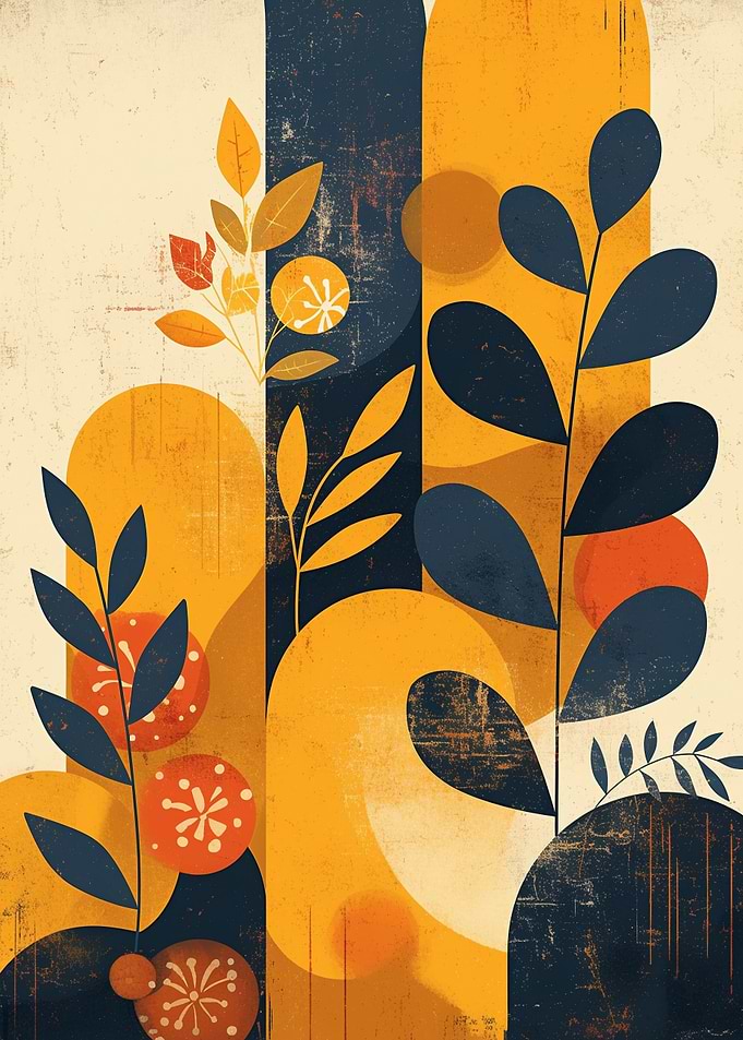 Abstract Botanical Art with Geometric Shapes