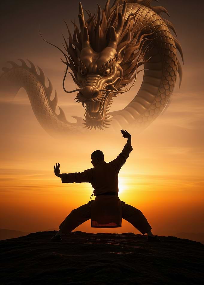 Martial Arts Master with Golden Dragon