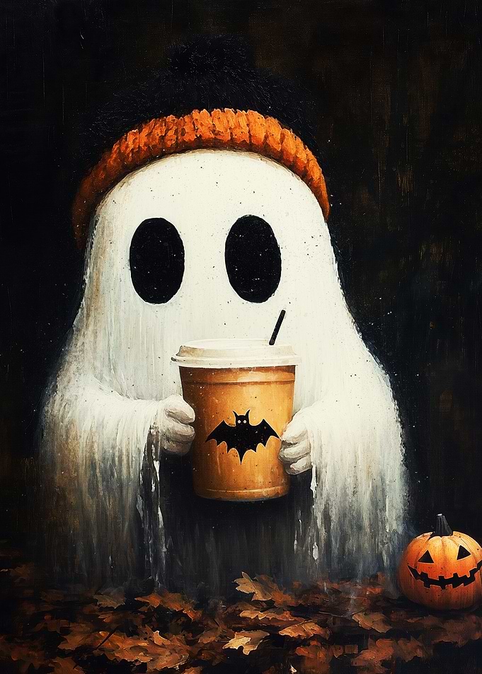 Ghost with Coffee and Pumpkin