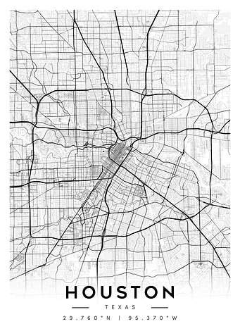 Houston Texas City Map Black and White