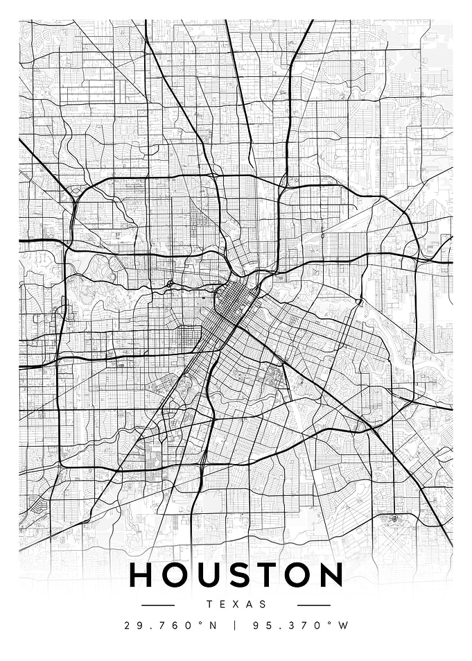 Houston Texas City Map Black and White