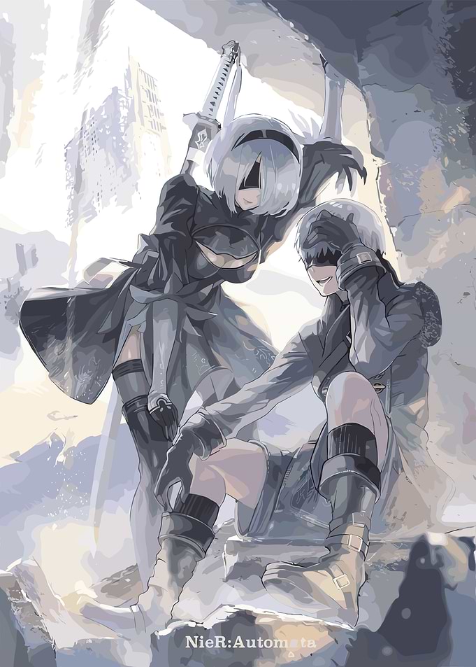 NieR: Automata 2B and 9S Illustration
