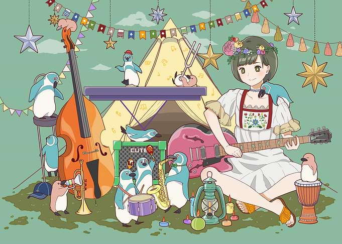 Musical Anime Girl with Penguin Band