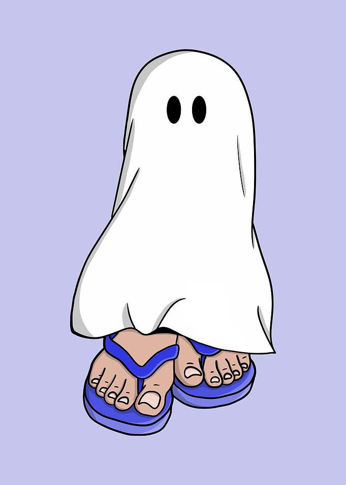 Cartoon Ghost Wearing Flip-Flops