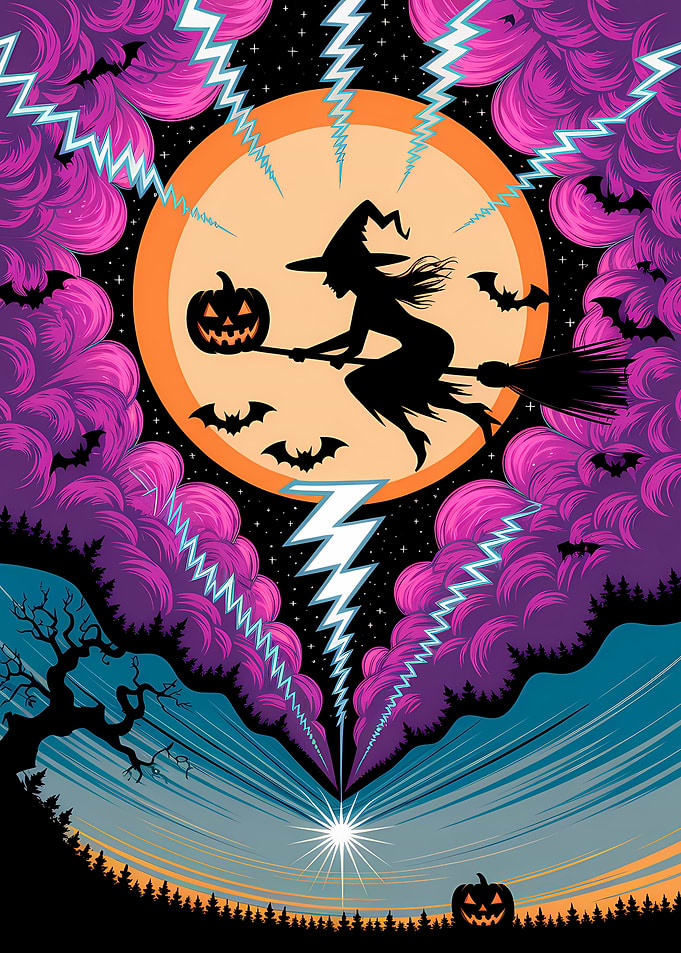 Halloween Night Witch and Pumpkin Ride