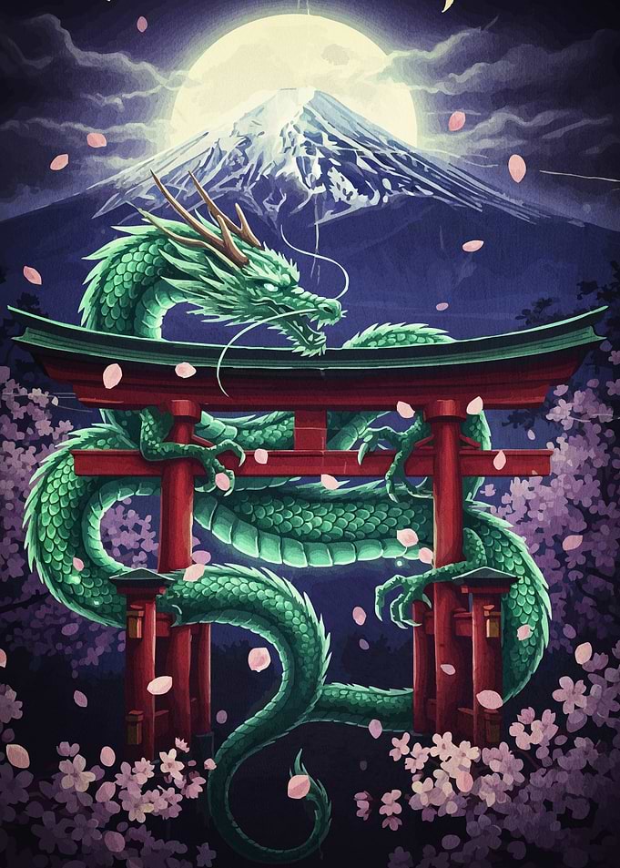Green Dragon Torii Gate and Fuji