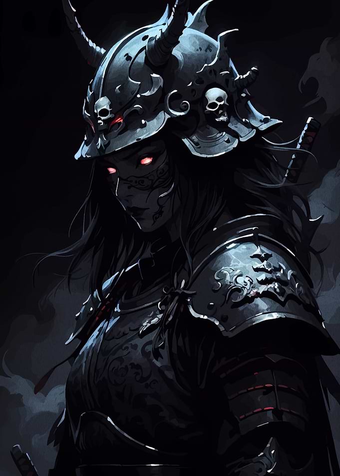 Dark Samurai Warrior with Horned Helmet