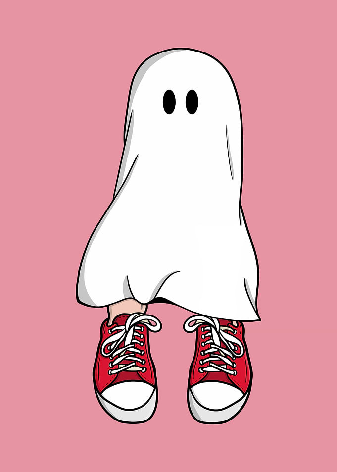 Cartoon Ghost with Red Sneakers