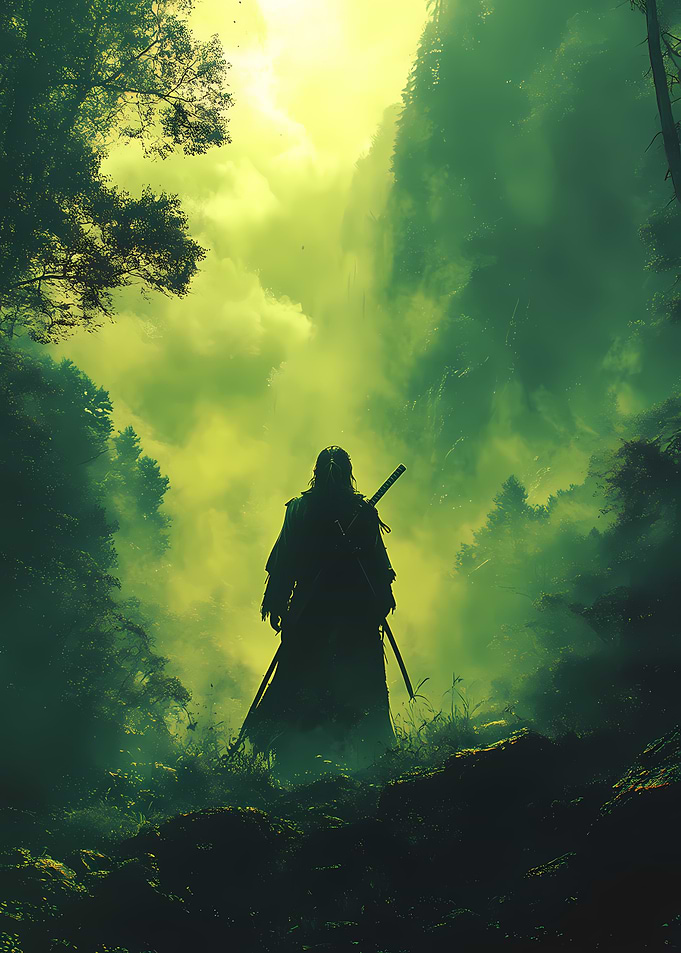 Samurai in a Misty Forest